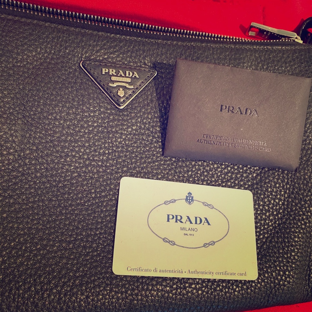 Prada black marble leather clutch